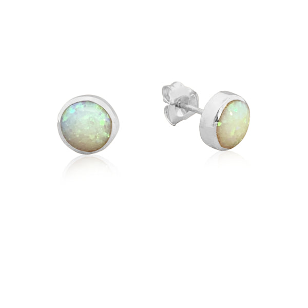 Opal rubover earrings in sterling silver