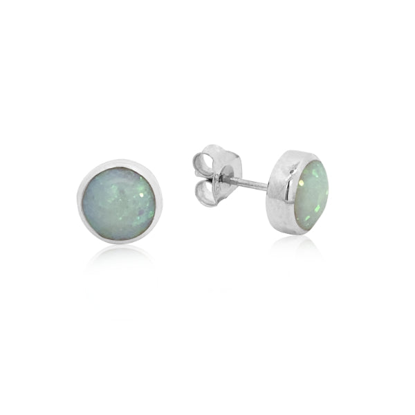 Opal rubover earrings in sterling silver