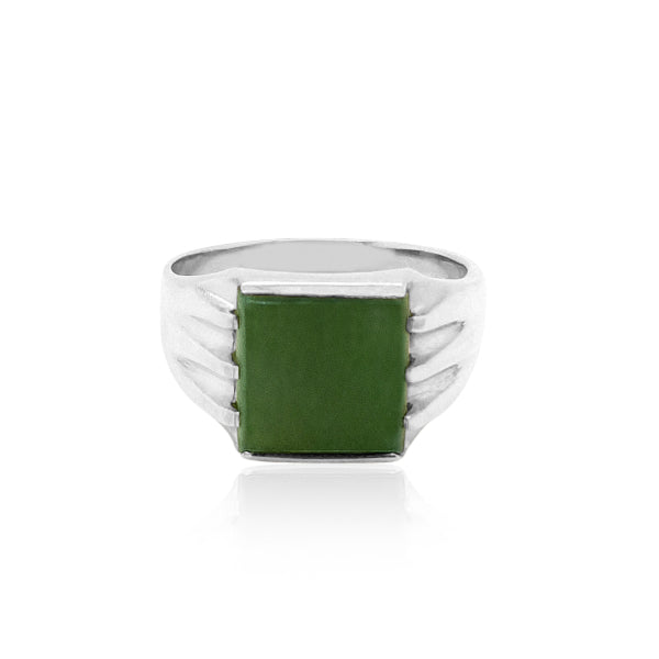 Gents silver Signet ring - Greenstone