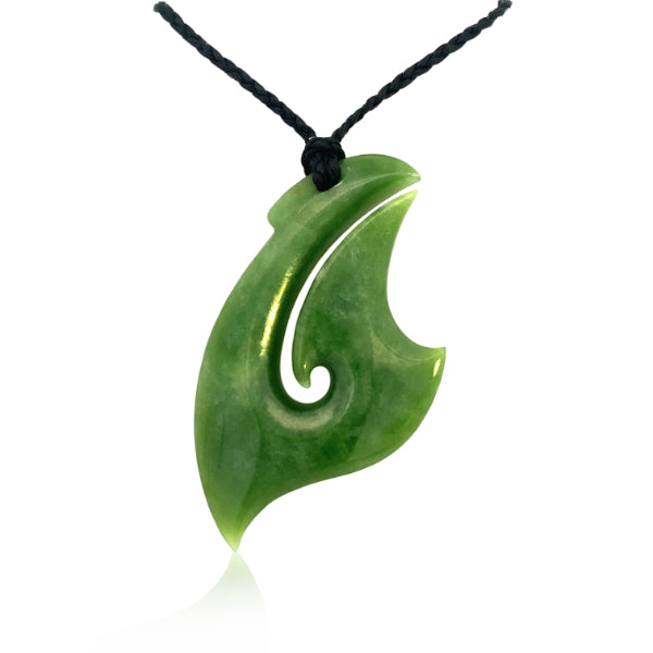NZ pounamu greenstone whale tail necklace