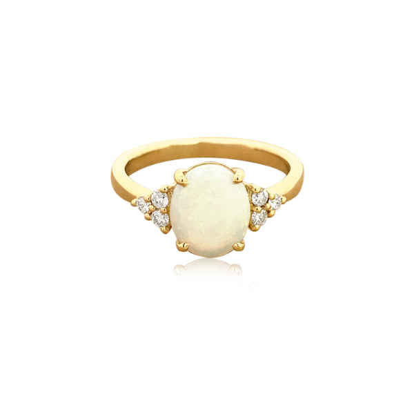 Odelia - gold australian opal and diamond dress ring in 9ct yellow gold