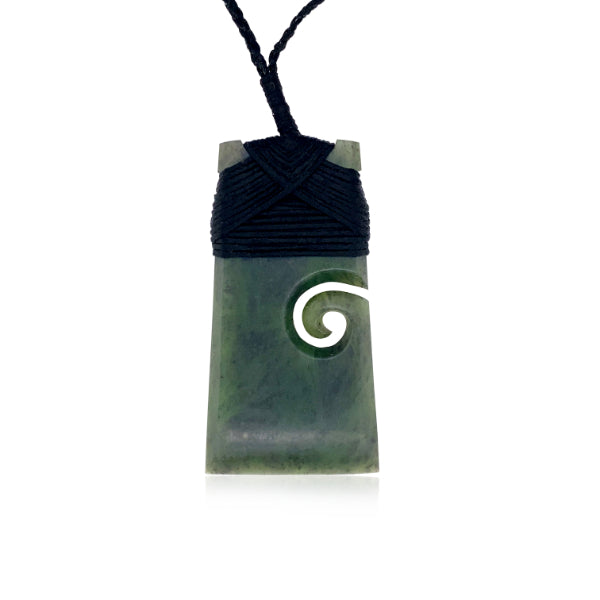 NZ pounamu greenstone toki with koru necklace