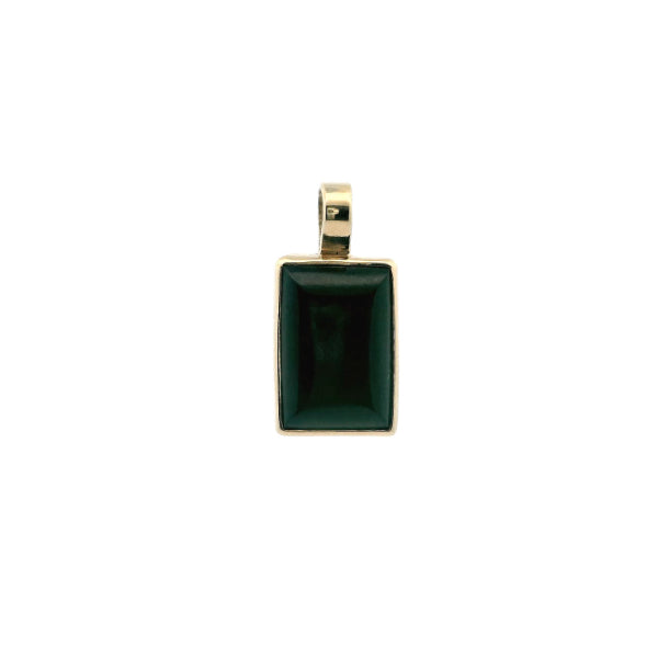 9ct yellow gold rectangle pendant with greenstone inlay