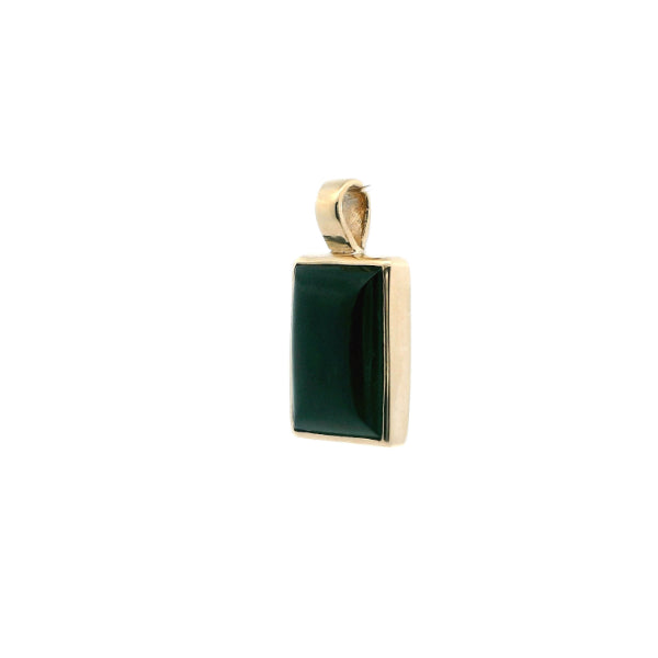 9ct yellow gold rectangle pendant with greenstone inlay