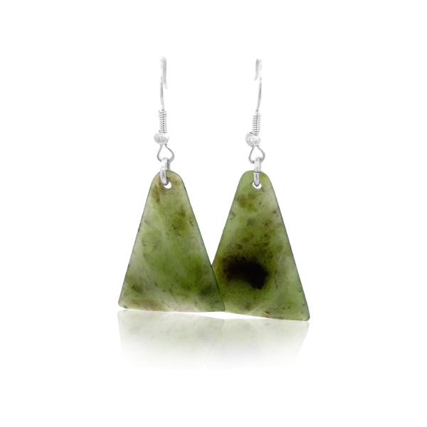 NZ pounamu greenstone chiseled drop earrings on zulu hooks