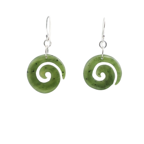 NZ pounamu greenstone koru drop earrings