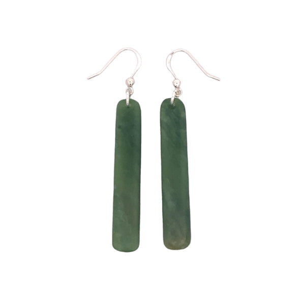 NZ pounamu greenstone drop earrings on sterling silver hooks