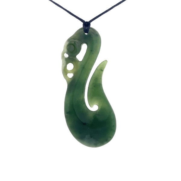 NZ pounamu greenstone manaia hook necklace on slider cord