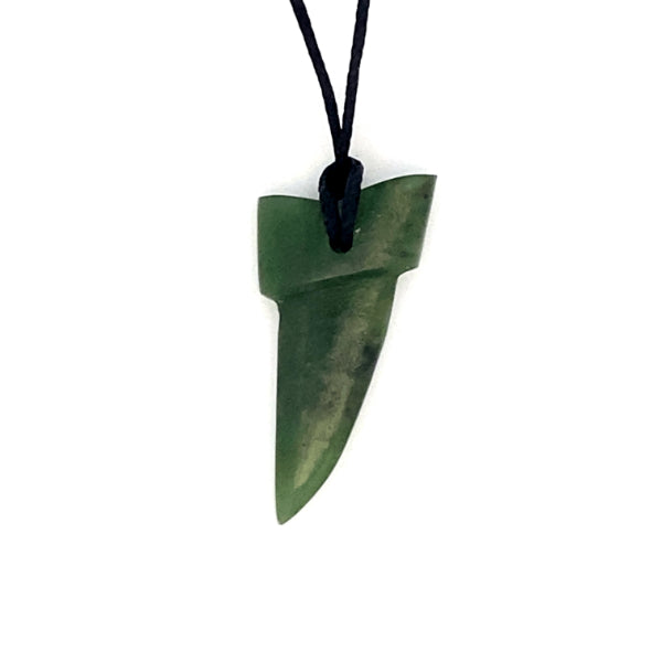 NZ pounamu greenstone shark tooth pendant on slider cord