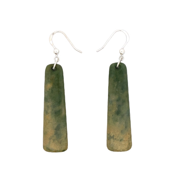 NZ pounamu greenstone drop earrings on sterling silver hooks 44mm
