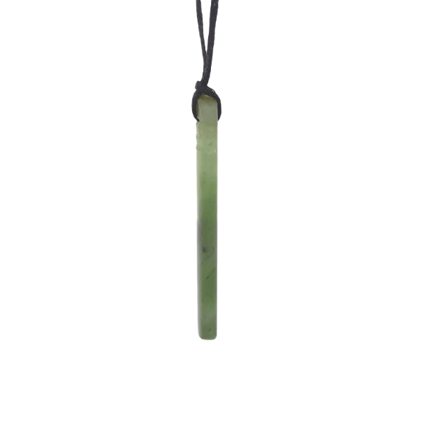 NZ pounamu greenstone drop pendant with three grooves on slider cord.