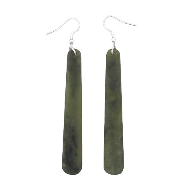 NZ pounamu greenstone drop earrings on sterling silver hooks