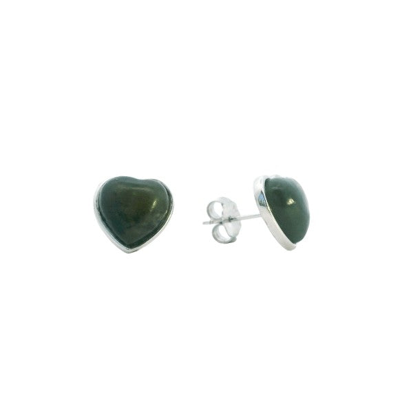 NZ pounamu greenstone heart stud earrings in sterling silver