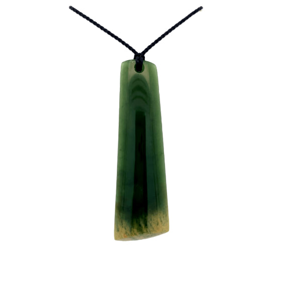 NZ pounamu greenstone flower jade drop with chiselled edge on slider cord