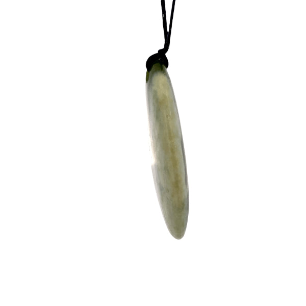 NZ pounamu greenstone flower jade pebble necklace on slider cord by Aden Hoglund
