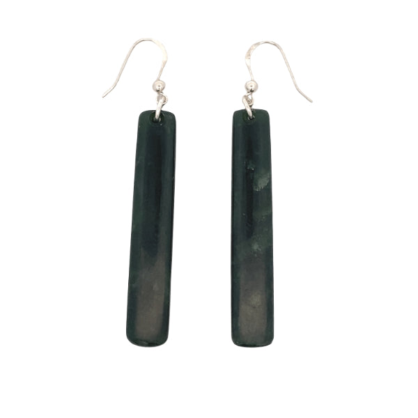 NZ pounamu greenstone drop earrings on sterling silver hooks by Aden Hoglund