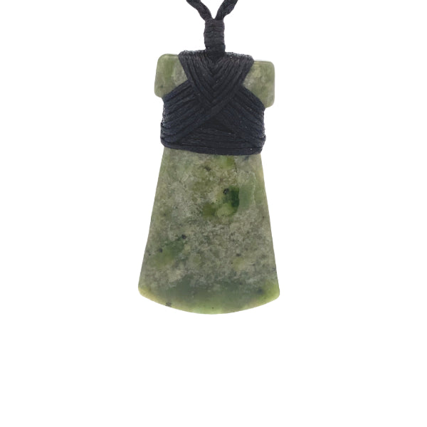 NZ pounamu greenstone bound toki pendant on slider cord