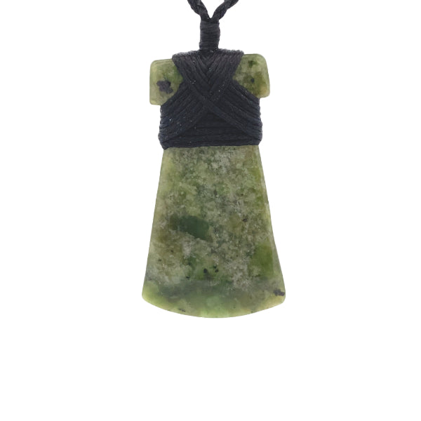NZ pounamu greenstone bound toki pendant on slider cord