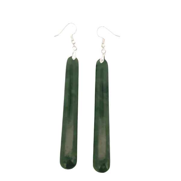 NZ pounamu greenstone pole earrings - 86mm