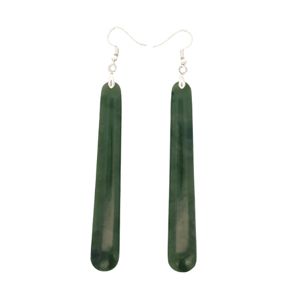 NZ pounamu greenstone pole earrings - 86mm