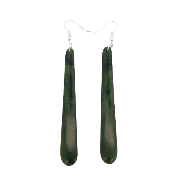 NZ pounamu greenstone pole earrings - 87mm