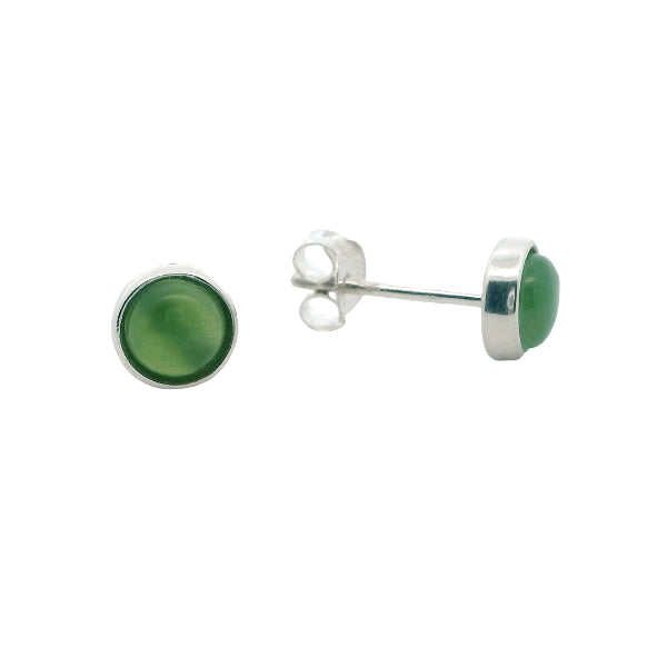 Greenstone round rubover stud earrings in sterling silver