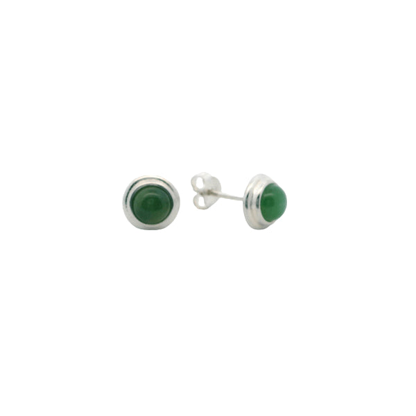 Greenstone round double rubover stud earrings in sterling silver