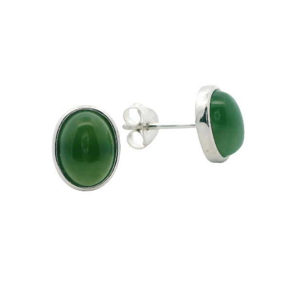 Greenstone oval rubover stud earrings in sterling silver