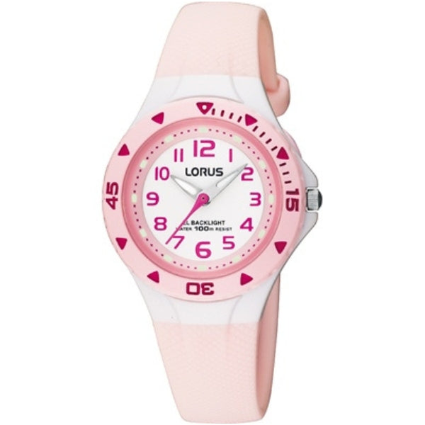 Lorus kid's time teacher quartz watch in pink