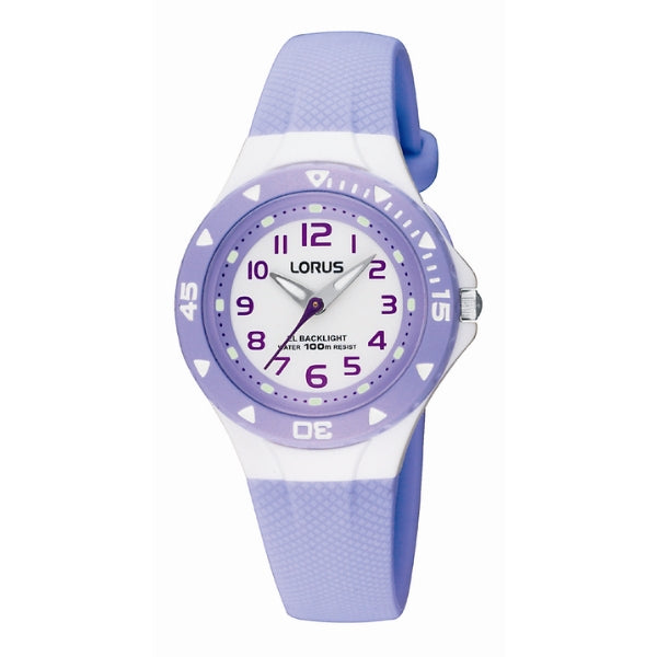 Lorus kid's time teacher quartz watch in lilac