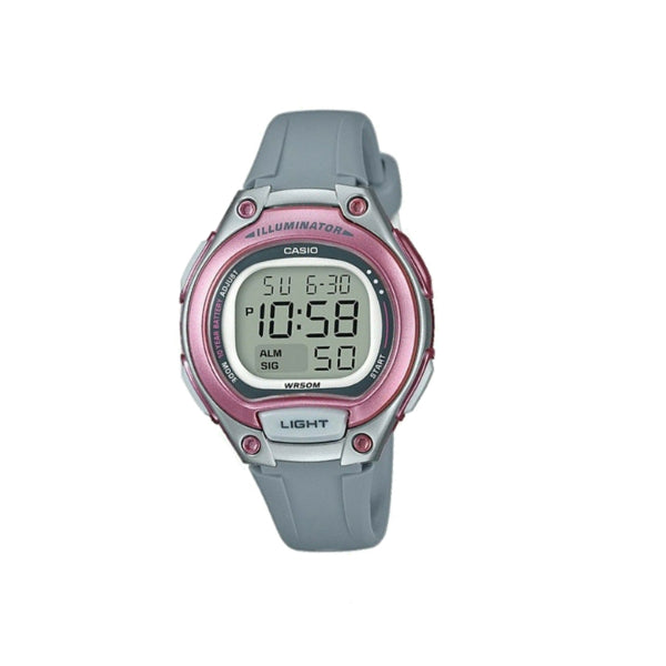 Casio women's digital quartz sports watch in pink and grey