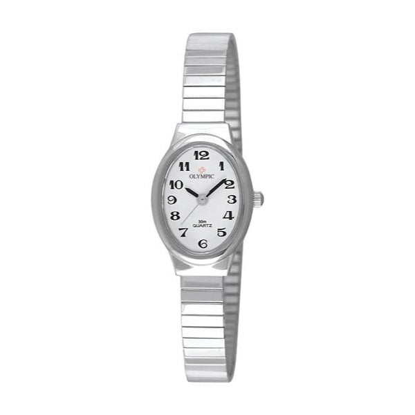 Olympic women's quartz watch with expander band in silver tone