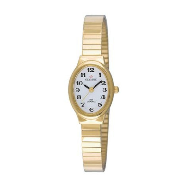 Olympic women's oval quartz watch with expander band in gold tone
