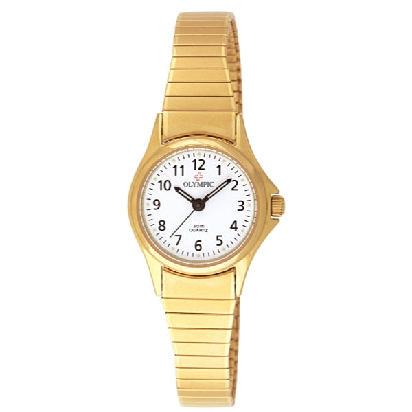 Olympic women's quartz watch with expander band in gold tone