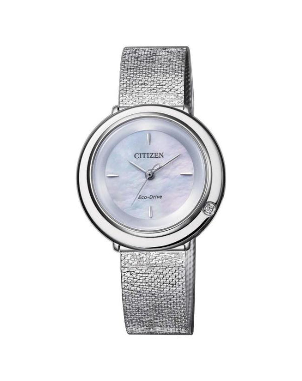 Citizen women's eco drive solar powered diamond set analogue watch in silver tone
