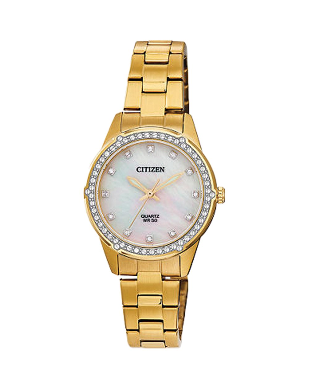 Citizen women's quartz stone set dress watch in gold tone