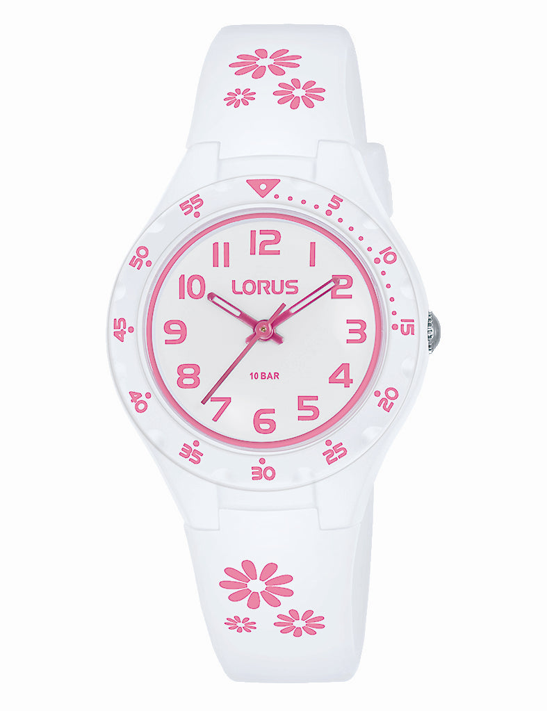 Lorus youth time teacher analogue quartz watch in white with pink flowers