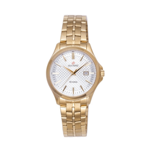 Olympic women's quartz watch with white dial in gold tone