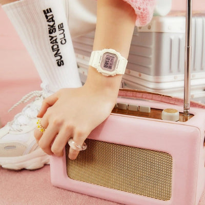 Casio women's Baby-g quartz digital sports watch in cream and pink