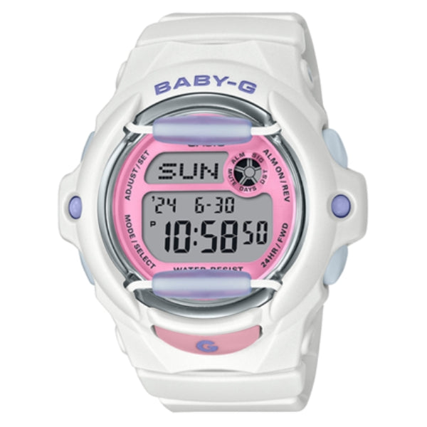 Casio women's Baby-G quartz digital watch in white with pink and lilac