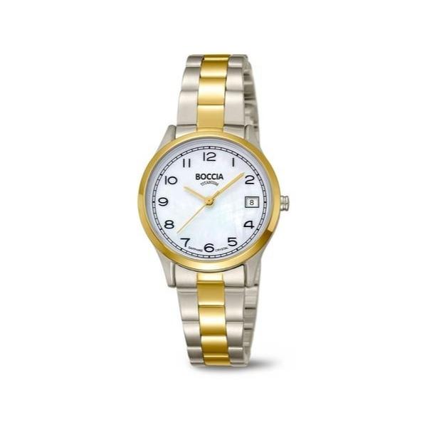 Boccia women's two tone titanium quartz analogue dress watch with date