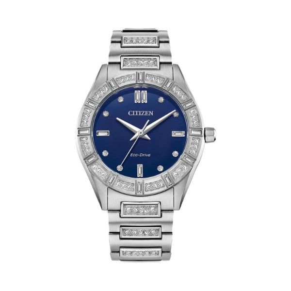 Citizen women's solar watch with blue dial in silver