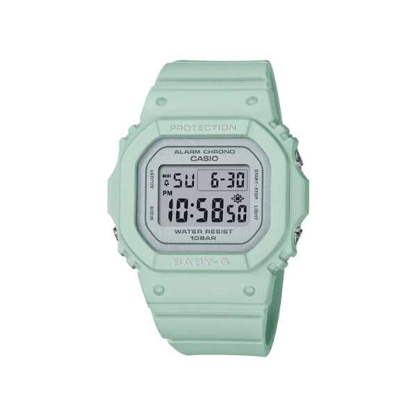Casio women's G-Shock digital quartz watch with countdown timer in pastel green