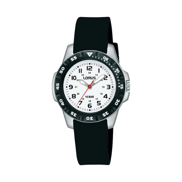 Lorus youth's time teacher quartz analogue watch in black, white and silver