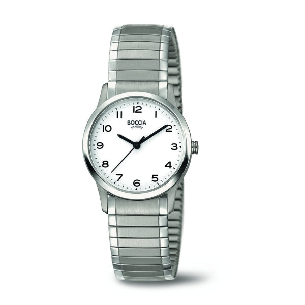 Boccia women's quartz analogue watch on expanding strap in silver titanium