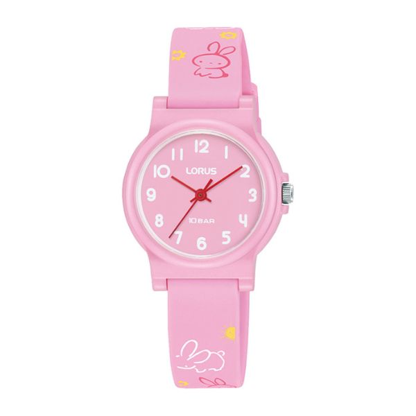 Pink Time Teacher watch with rabbits