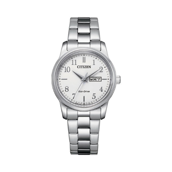 Citizen women's ecodrive solar watch with day & date in stainless steel