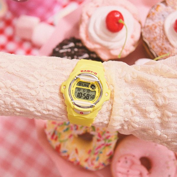 Casio Baby-G cherry digital quartz watch yellow case with red accents