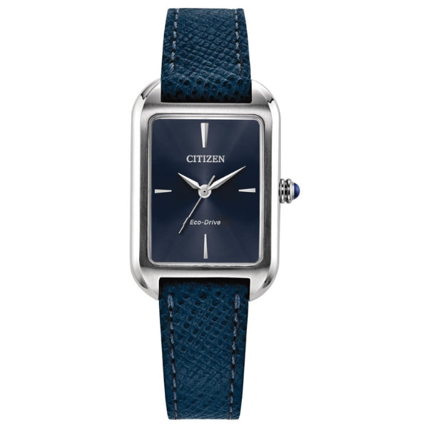 Citizen women's solar watch with blue dial & leather strap