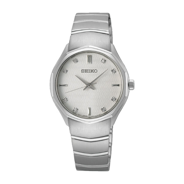 Seiko women's quartz diamond set watch in silver stainless steel